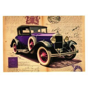 Vintage Purple Antique Car Print Postcard Retro Classic Auto Art Man Cave Gift